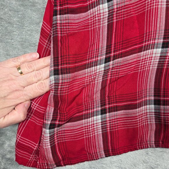 J Jill Top Womens Small Red Plaid Button Up Flowy Tunic Pockets Western Boho - Picture 5 of 8